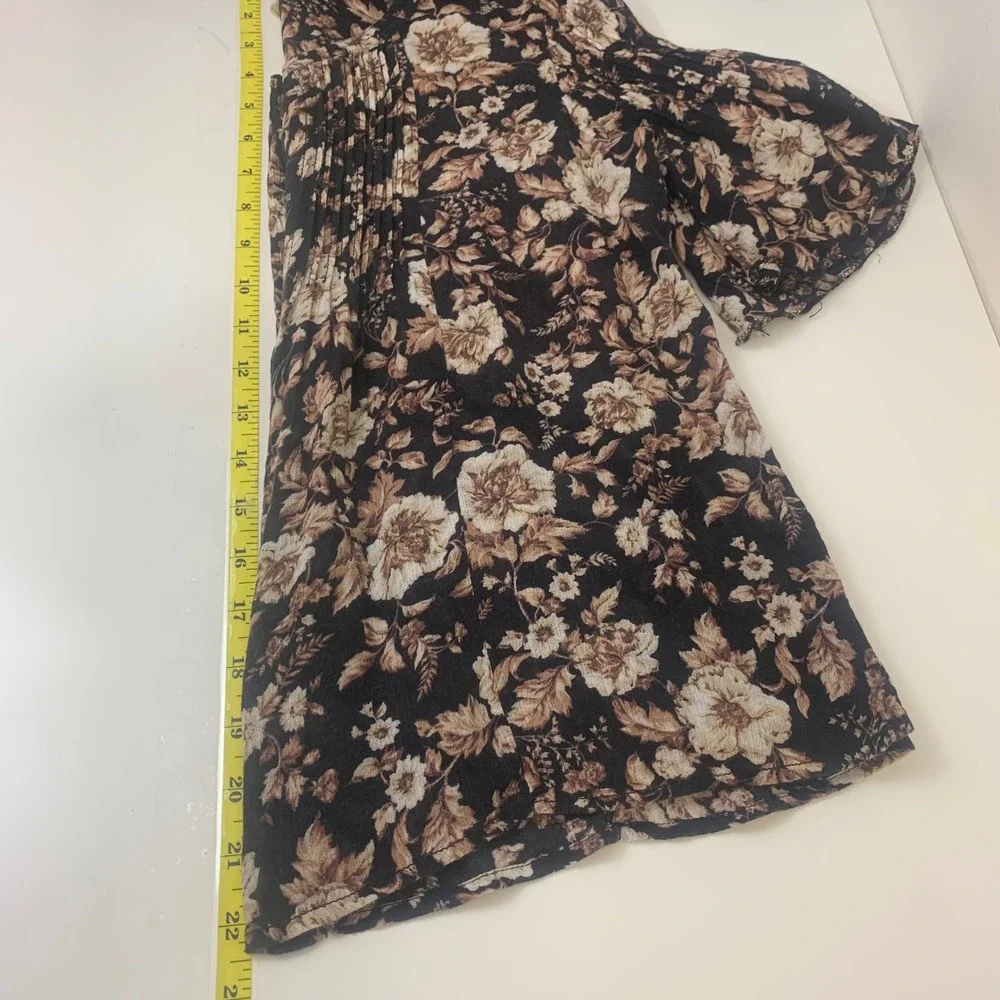 Denim & Supply Ralph Lauren Womens XS Floral Pintuck Short Sleeve Blouse Black‎